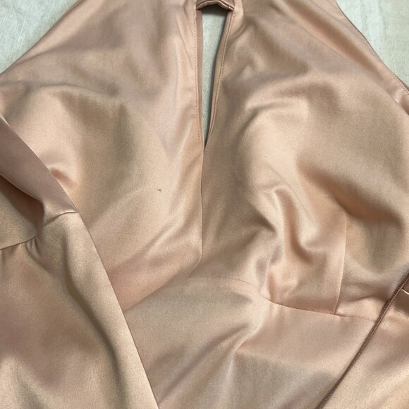 Eliza J Pink Satin Cocktail Dress 12 Embellished Neck Ruched Halter Party Formal - Picture 4 of 11